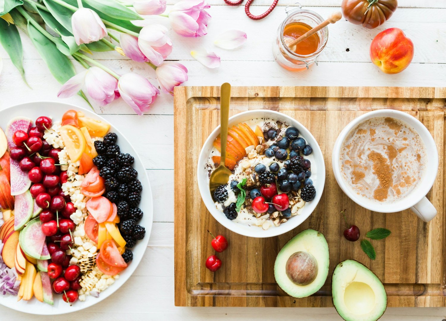 Nutrition counseling - table full of healthy foods